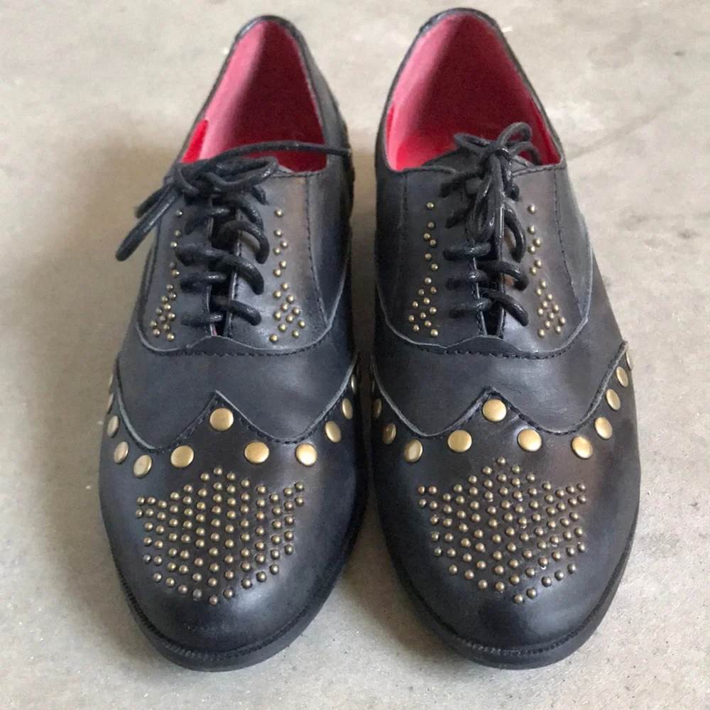 Jeffrey Campbell Black Leather Studded Oxford Flats
